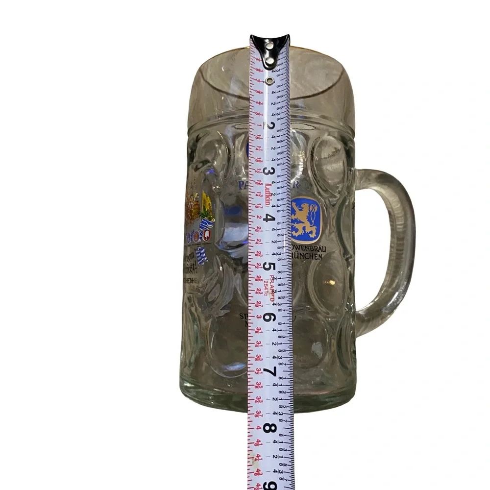 Gruss Vom Oktoberfest Munchen 1L 8'' Clear Dimpled Glass Beer Stein W/Decals